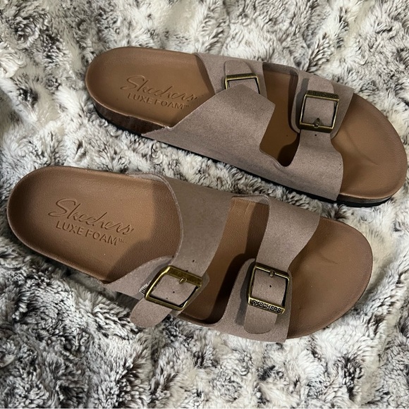 Sketchers Luxe Foam Slip On Sandal Slide Brown - Picture 3 of 7